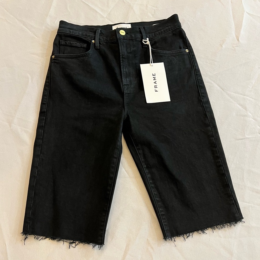 NWT FRAME Women’s Le Vintage Bermuda Shorts, Denim, Black. Size  25.